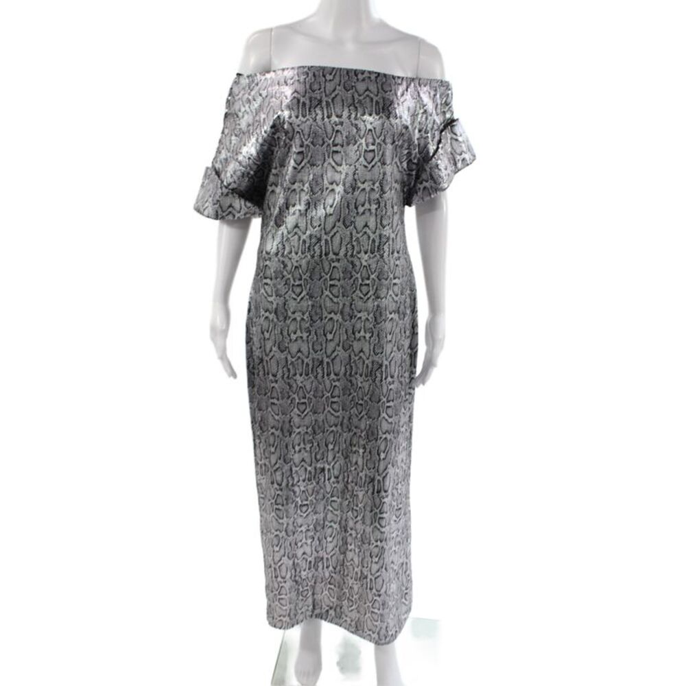 Christopher Kane Women Gray Animal Print Off the Shoulder Maxi Dress Size 46